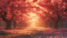 Beautiful View Of Spring Landscape With Amazing Pink Colored Tree Leaves, Fantasy Spring Landscape. Seamless Looping 4k Time-lapse Animation Video Background