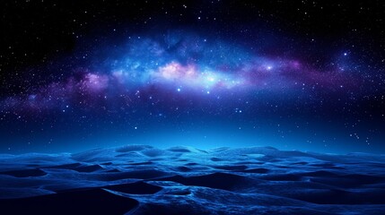 Blue Night Sky with Milky Way over Frozen Dunes