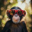 A playful primate dons stylish eyewear while basking in the warm sun, embodying a perfect blend of cool and wild