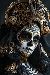Wall Mural - beautiful woman dressed for Mexican Day of the Dead.