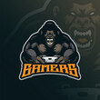Gorilla mascot logo design vector with modern illustration concept style for badge, emblem and t shirt printing. Gorilla gamer illustration for sport and esport team.
