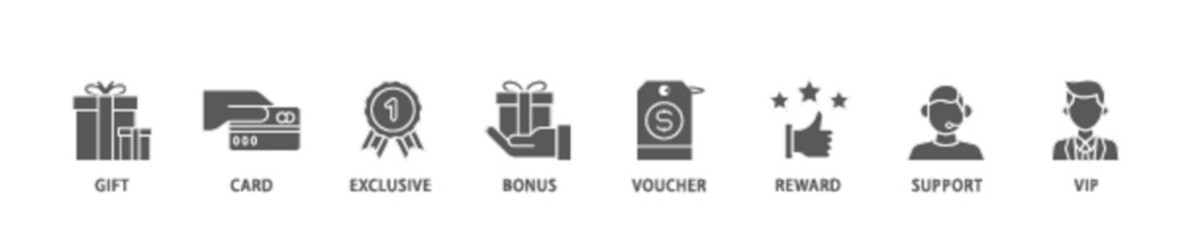 Poster - Loyalty program banner web icon illustration concept with icon of vip, support, bonus, reward, voucher, exclusive, card, gift icon live stroke and easy to edit 