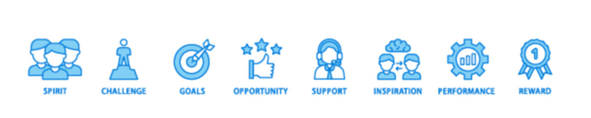 Poster - Motivation banner web icon illustration concept with icon of goal, vision, admire, support, teamwork, mentor, performance, and success icon live stroke and easy to edit 