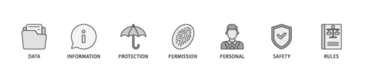 Poster - Data protection banner web icon illustration concept with icon of data, information, protection, permission, personal, safety and rules icon live stroke and easy to edit 