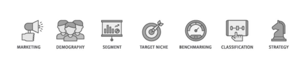 Poster - Market segmentation banner web icon illustration concept with icon of marketing, demography, segment, target niche, benchmarking, classification, strategy icon live stroke and easy to edit 
