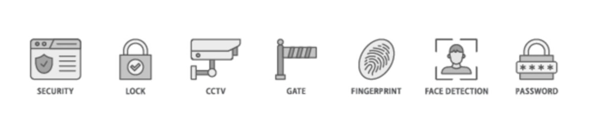 Poster - Security system banner web icon illustration concept with icon of password, gate, face detection, finger print, cctv, lock, security icon live stroke and easy to edit 
