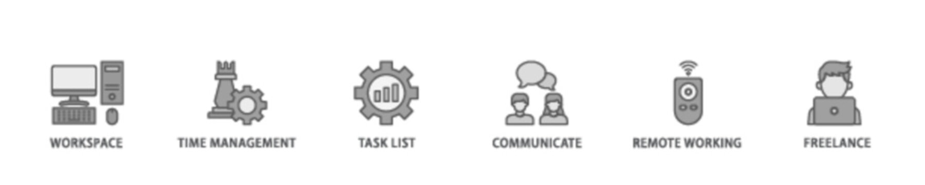 Work from home banner web icon illustration concept with icon of workspace, time management, task list, communicate, remote working and freelance icon live stroke and easy to edit 