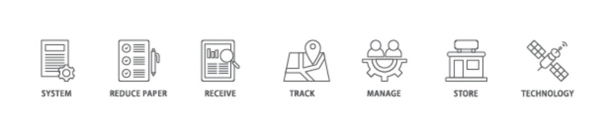 Poster - Document management icon set flow process illustrationwhich consists of system, reduce paper, receive, track, manage, store, cloud and technology icon live stroke and easy to edit 