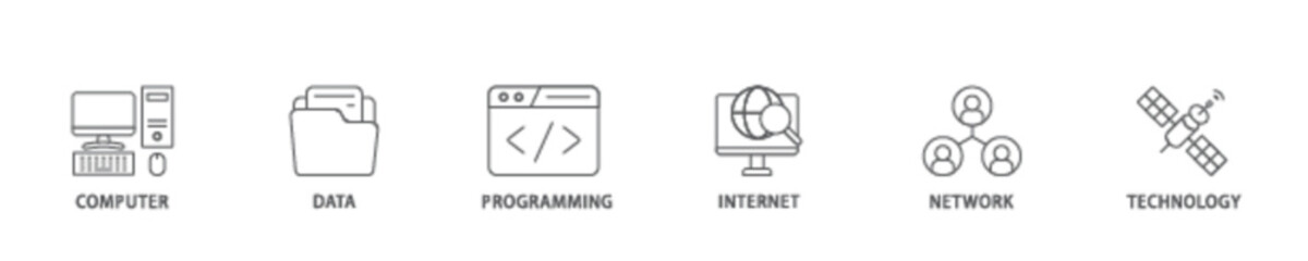 Poster - Information technology icon set flow process illustrationwhich consists of internet, technology, network, programming, data, computer icon live stroke and easy to edit 