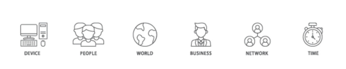Poster - Internet of things icon set flow process illustrationwhich consists of device, people, world, business, network and time icon live stroke and easy to edit 