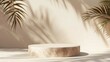 © Jennifer - Brown natural podium product display platform 3d background abstract shadow light concept on cosmetic scene presentation stage mockup or empty beige stone pedestal beauty advertising stand backdrop
