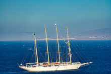 4 Masts Sailboat At The Southern Aegean Sea Near Mykonos Island. Greece