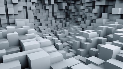 Poster - Gray background or screensaver on a PC made of cubes. Gaming theme. AI generative.