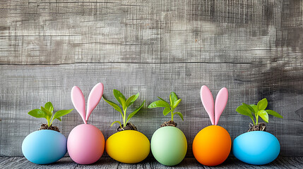 Wall Mural - Brightly Colored Easter Eggs and Rabbit Ears