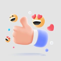Poster - Social media and technology icon, like button and emoji with copy space, 3d vector 