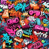 Fototapeta Młodzieżowe - Dirty Graffiti Tags And Throw ups Graffiti Seamless pattern, Graffiti Seamless pattern, Graffiti background, Graffiti Pattern, AI Generative
