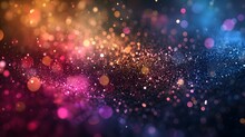 Multicolored Glitter Sparkling Shiny Backgrounds. Particles In The Air Like Sparkles, Abstract Texture Wallpaper, Copy Space, Mockup.