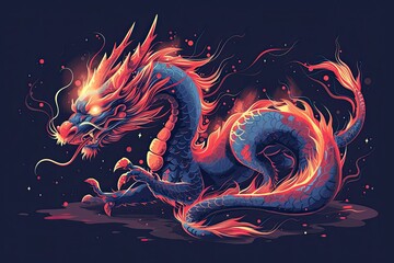 Wall Mural - Dragon with fire chinese year of the dragon vector