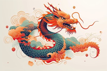 Wall Mural - Dragon with fire chinese year of the dragon vector