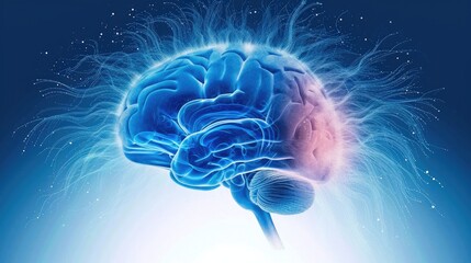 Aufkleber - Hologram of the human brain, X-ray scan of a human brain organ. anatomy of a male person. Generative AI.