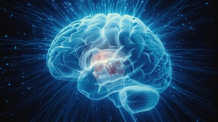 Aufkleber - Hologram of the human brain, X-ray scan of a human brain organ. anatomy of a male person. Generative AI.