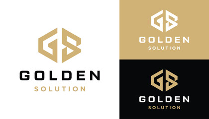 Poster - Golden Initial Letter GS S G SG with Simple Hexagon Line Art Logo Design