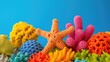 Crocheted Marinesponges toy vibrant backdrop, handcrafted and adorable, Ai Generated