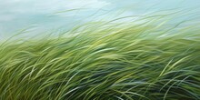 Whispering Grasses, With Flowing Lines And Shades Of Green, Capturing The Gentle Sway Of Grass In The Wind