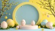 Set of 3D happy easter day background. Platforms mockup product display. Abstract composition minimal design. Stage showcase.