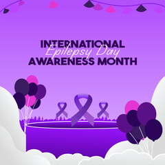 Wall Mural - International Epilepsy Day illustration with Geometry design. Raising awareness about epilepsy and the urgent need for improved treatment, and better care. Epilepsy Day background in purplish colors