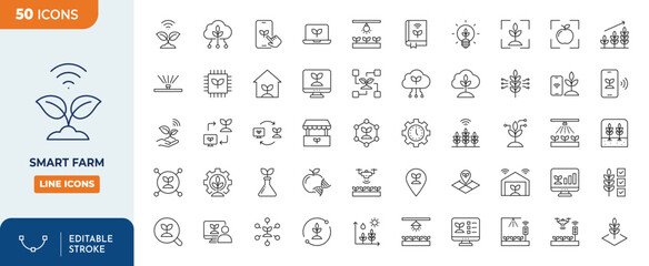 Smart Farm line editable icon set