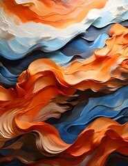Wall Mural - Flowing abstract of smoke-like waves transitioning from cool blue to warm orange tones. Generative AI
