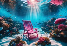 A Beach Chair Submerged Underwater