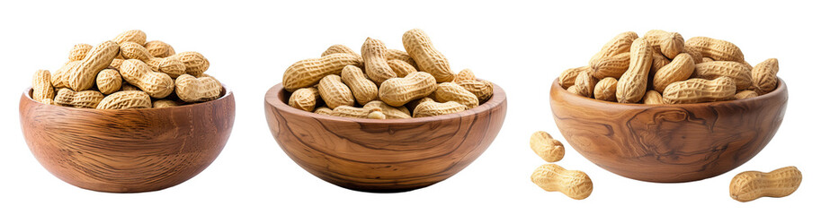 Wall Mural - Peanuts in Brown bowl isolated on transparent background. 