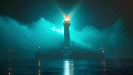 Wall Mural - in the midst of the energetic concert the lighthouse beacon stands tall and proud guiding ships and 