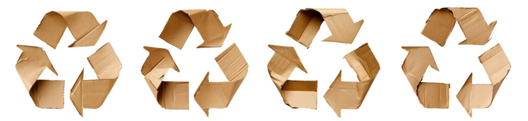 Recycling symbol made of cardboard isolated