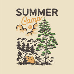 camp illustration summer graphic landscape design forest badge tree