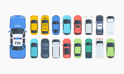 Wall Mural - cars top view vector flat city vehicle transport icons set. automobile car for transportation, auto 