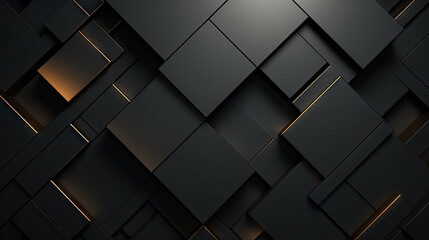 Wall Mural - 3d black and gold geometric pattern on a square background, black diamond pattern abstract wallpaper on dark background, Digital black textured graphics poster banner background