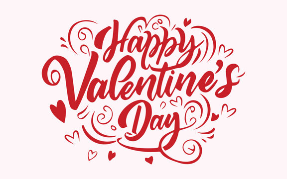Valentine's Day hand drawn typography with elements quote Happy Valentine's Day.