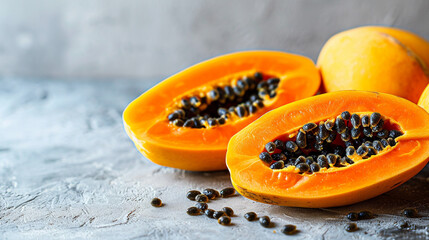 Canvas Print - papaya on a wooden board