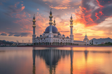 Wall Mural - eid mubarak poster with mosque background