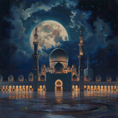 Wall Mural - eid mubarak poster with mosque background