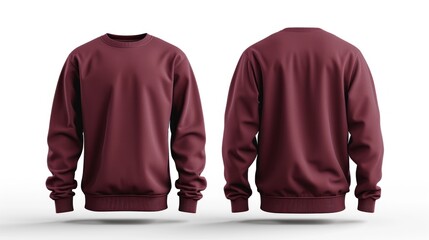 Wall Mural - Blank Maroon Long Sleeve Mockup Front and back on White Background. Maroon T-Shirt Template. Ai Generated