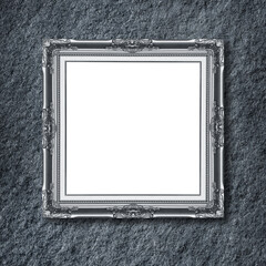 Canvas Print - picture frame on gray stone  black slate stone background or texture