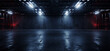 Sci Fi Grunge Cement Asphalt Underground Warehouse Tunnel Corridor Garage Basement Alien Metal Plates Showroom Background Realistic Dark Room 3D Rendering