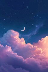 Wall Mural - radiant ramadan kareem, a background adorned with crescent, stars, and glowing clouds, illuminating 