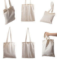 Wall Mural - Textile tote bags mockups, blank shoppers set isolated on white background