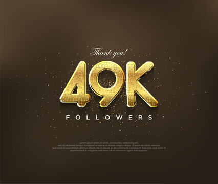 Golden design for thank you 49k followers, vector greeting banner design, social media post poster.