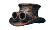 Aged brown steampunk hat with brass goggles.